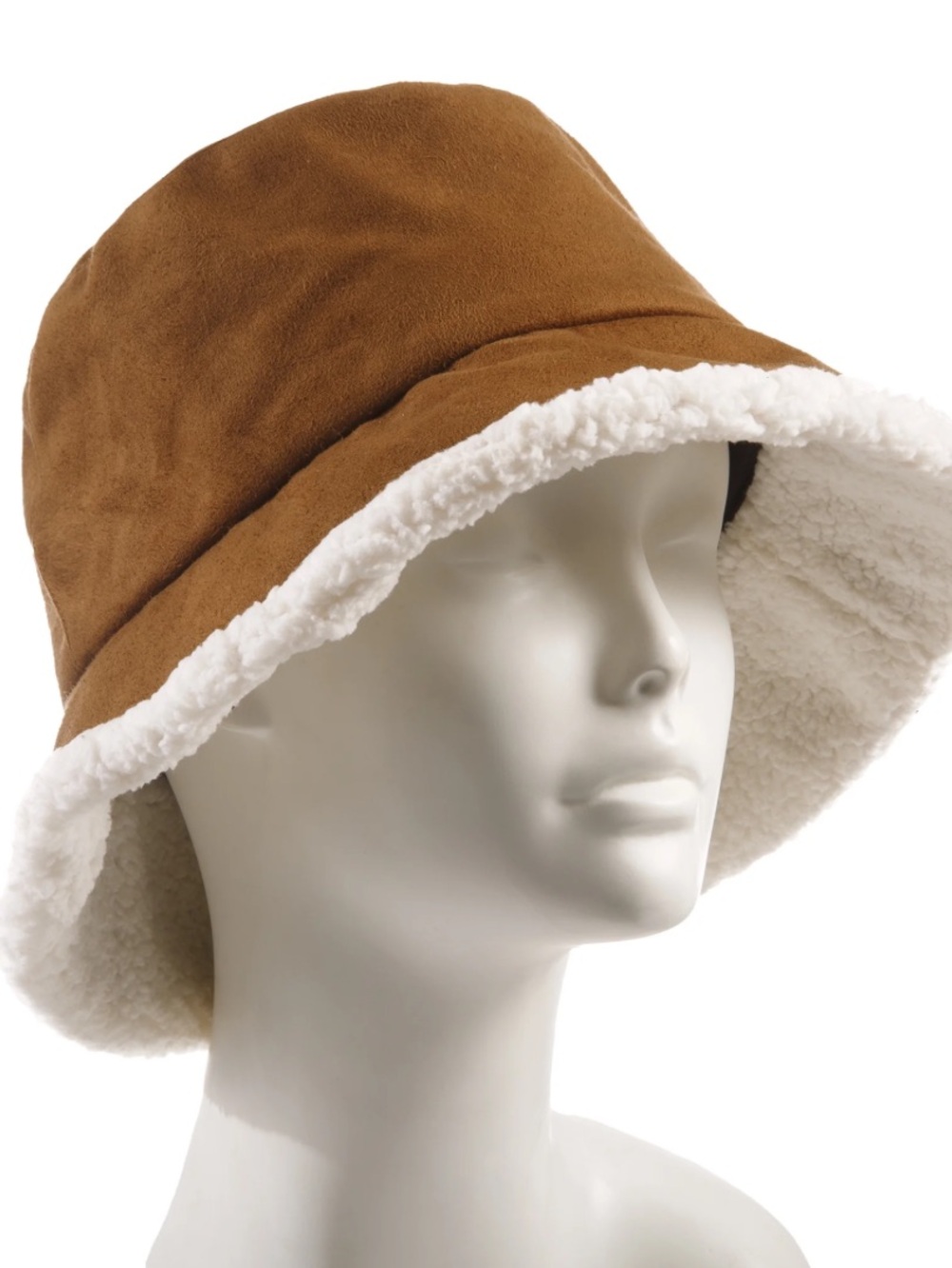 Vince Camuto Kids Brown Faux Suede Bucket Hat with Cream Sherpa Lining